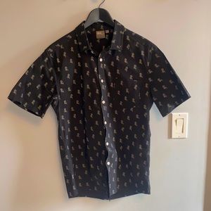 ASOS men’s button down short sleeve shirt in black with white rose print